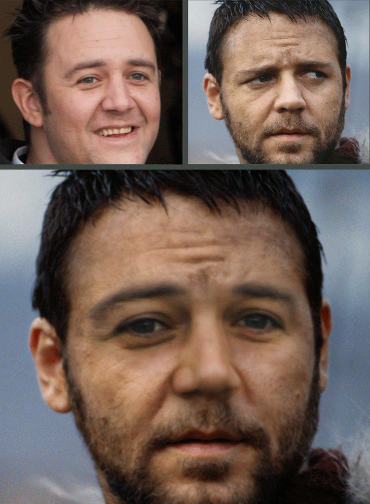 This is a picture of my son Greg, who I'm often reminded of when I see Russell Crowe. So I combined Greg's eyes and nose into the picture of Russell Crowe.