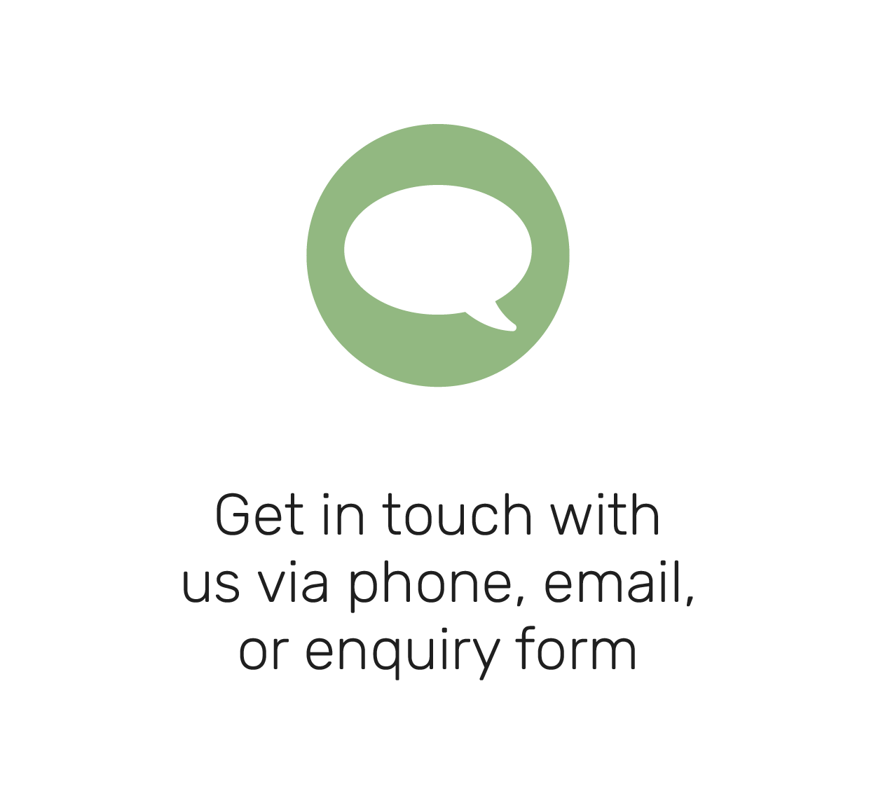 Get in touch with us via phone, email or enquiry form